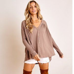 Mocha V-neck  long sleeve shirt